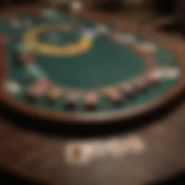 Layout of a Texas Hold'em table with chips and cards