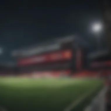 Manchester United's iconic Old Trafford stadium under floodlights