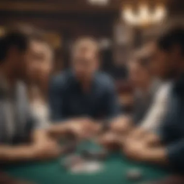 A strategic poker game in a dimly lit casino