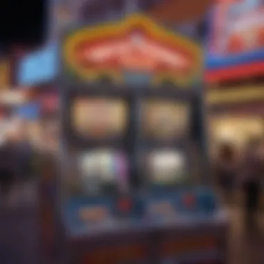Vibrant Slot Machine on Fremont Street A vibrant slot machine on Fremont Street, showcasing colorful graphics and themes.