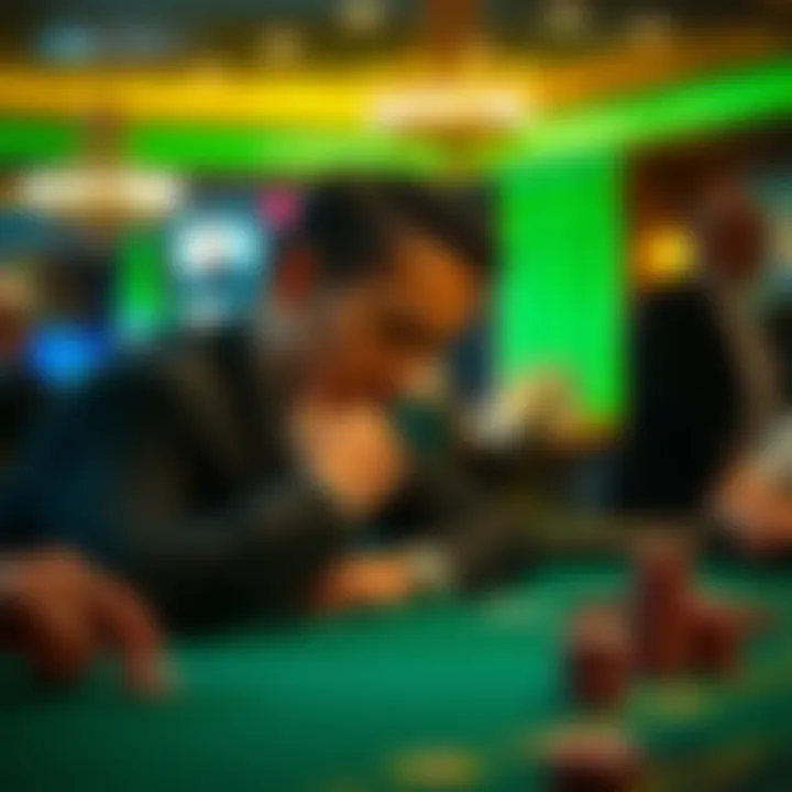 A focused player deep in thought at a blackjack table