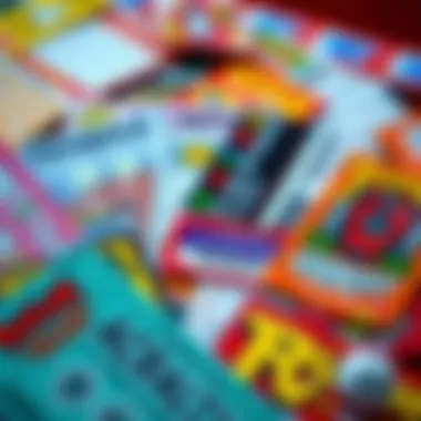 Colorful assortment of lottery scratch-off tickets laid out creatively