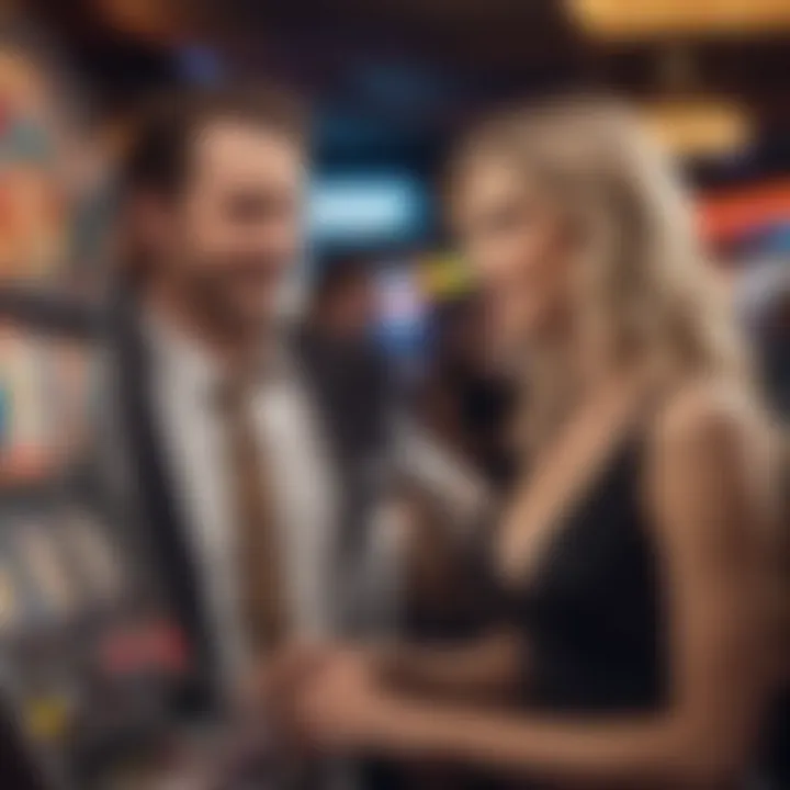 Diverse players engaging with game show slot machines in a casino