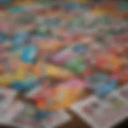 A close-up view of various scratch-off lottery tickets displayed on a table.