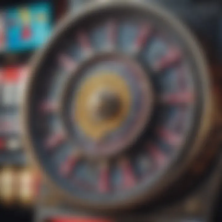 A close-up view of a spinning slot machine reel showcasing vibrant symbols