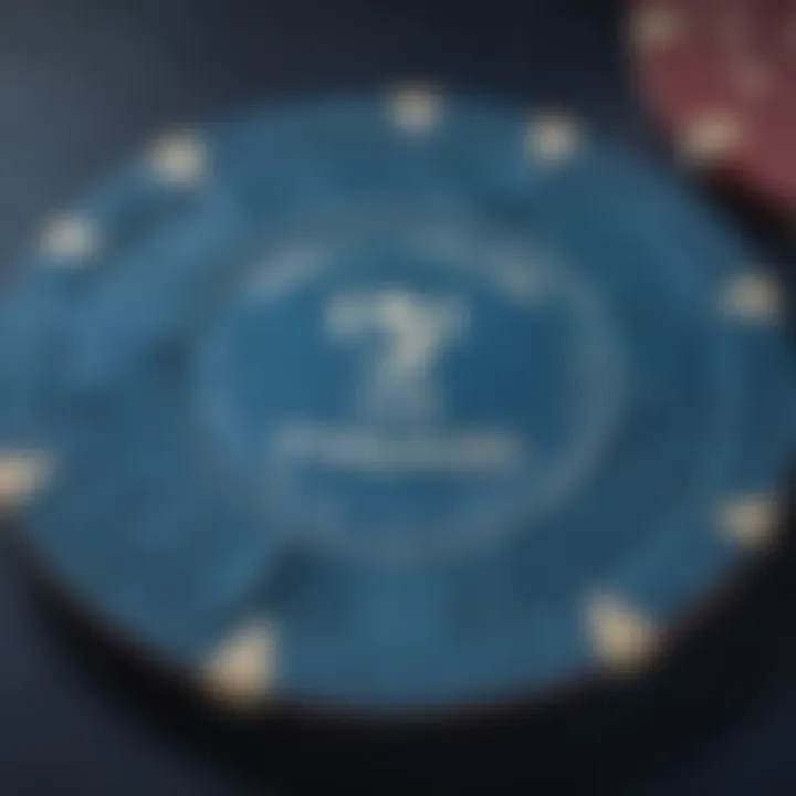 Close-up of a blue poker chip with its value highlighted